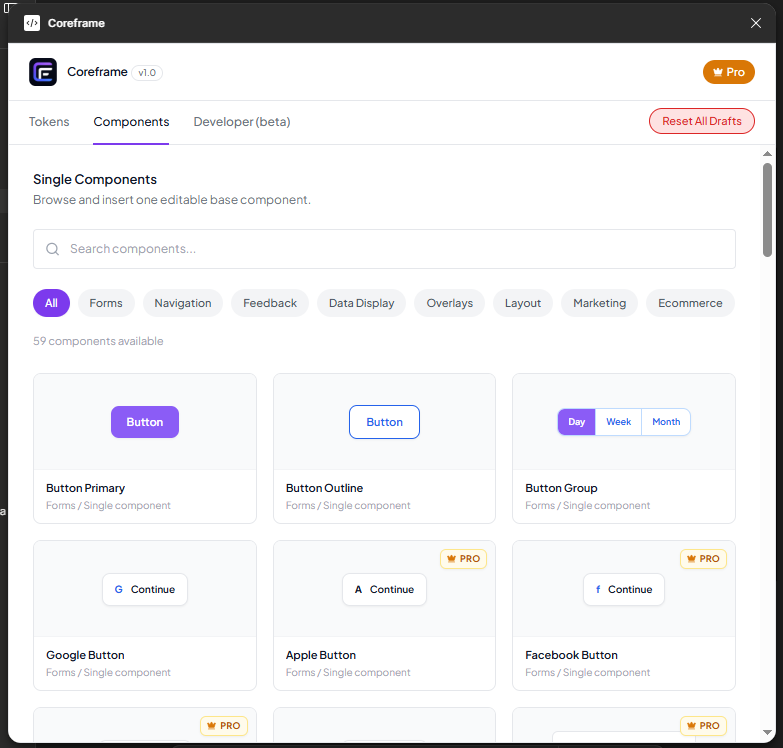 Coreframe component library screenshot