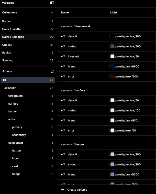 Coreframe color token generation screenshot